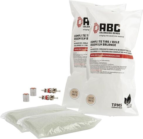 ABC Balancing Beads | Complete Tire, Wheel and Axle Assembly Balance for Medium/Heavy Duty Trucks, Off-Road | DIY Kit with (4) 14oz Bags (56oz) Balancing Beads, (4) Valve Cores, (4) Caps in Kuwait