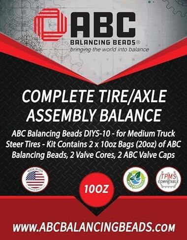 ABC Balancing Beads | Complete Tire, Wheel and Axle Assembly Balance for Medium/Heavy Duty Trucks, Off-Road | DIY Kit with (4) 14oz Bags (56oz) Balancing Beads, (4) Valve Cores, (4) Caps in Kuwait