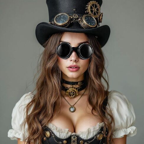 نظارات Steampunk ، نظارات steampunk القديمة ، نظارات القوطية القوية القابلة للتعديل ، من أجل Assplay Costume Ascessory Party Rave (Silver Black/Antique) in Saudi Arabia