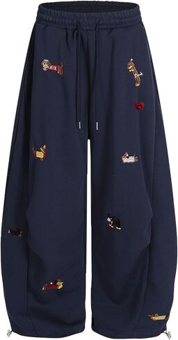 Aelfric Eden Embroidery Puppy Baggy Barrel Sweatpants Casual Y2K Elastic Drawstring Unisex Wide Leg Pants Lantern Trouser in Kuwait