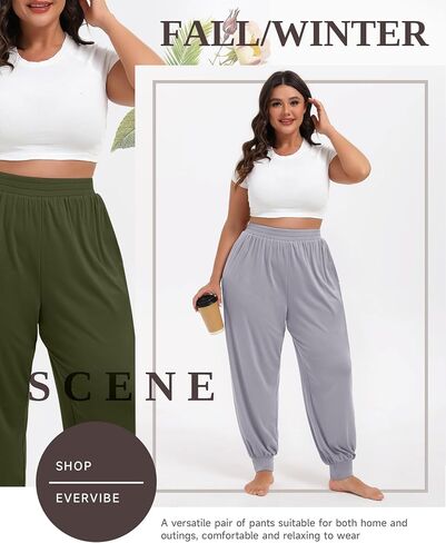 3 Pack Women's Plus Size Yoga Joggers, Comfy High Waisted Lounge Pants Loose Casual Sweatpants Pajama with Pockets in Saudi Arabia