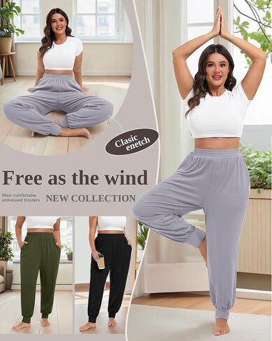 3 Pack Women's Plus Size Yoga Joggers, Comfy High Waisted Lounge Pants Loose Casual Sweatpants Pajama with Pockets in Saudi Arabia