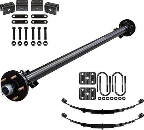 The Trailer Parts Outlet 3500 lb Light Duty Single Trailer Axle Kit with Suspension - Leaf Springs, Hanger & U-Bolt kit (85" Hubface - 70" Spring Center, 5x5 Bolt Pattern) in Saudi Arabia