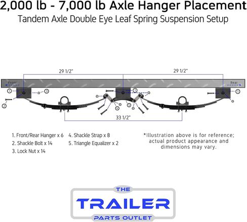 The Trailer Parts Outlet 3500 lb Light Duty Single Trailer Axle Kit with Suspension - Leaf Springs, Hanger & U-Bolt kit (85" Hubface - 70" Spring Center, 5x5 Bolt Pattern) in Saudi Arabia