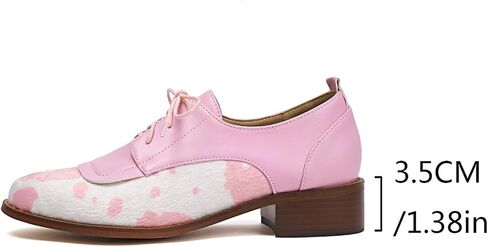 SHEMEE Women's Pony Hair Oxfords Chunky Low Heels Two Tone Brogues Lace Up Splicing Flats Derby Shoes Ponyhair Loafers Brock Design Dress Shoe in Kuwait