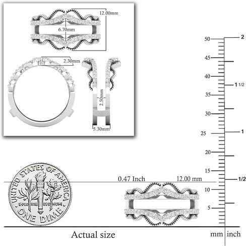 Dazzlingrock Collection 0.33 Carat (ctw) Round White Diamond Double Chevron Enhancer Guard Wedding Ring for Women in 925 Sterling Silver in Saudi Arabia