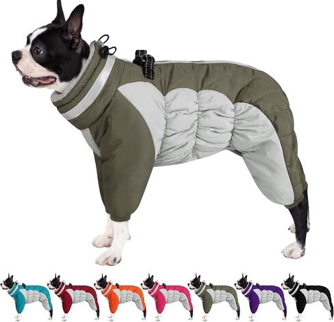 AOFITEE Fullbody Dog Coat - Warm Fleece Jacket with Built-In Harness, Reflective Turtleneck Snow Jacket, Puffer Coat for Small to Large Dogs in Kuwait