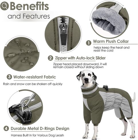 AOFITEE Fullbody Dog Coat - Warm Fleece Jacket with Built-In Harness, Reflective Turtleneck Snow Jacket, Puffer Coat for Small to Large Dogs in Kuwait