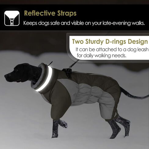 AOFITEE Fullbody Dog Coat - Warm Fleece Jacket with Built-In Harness, Reflective Turtleneck Snow Jacket, Puffer Coat for Small to Large Dogs in Kuwait