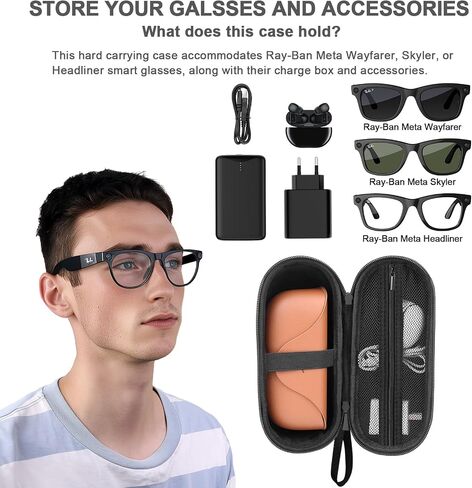 Hard Glasses Case Compatible with Ray-Ban Meta Wayfarer, Skyler, Headliner Smart Glasses Charge Box All Accessories in Saudi Arabia