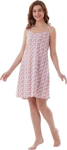 Nightgowns for Women, Women's Sleepwear Lightweight Cotton Nightdress, Crew Neck Sleepshirt Sleeveless Loose Fit in Saudi Arabia