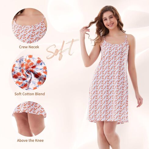 Nightgowns for Women, Women's Sleepwear Lightweight Cotton Nightdress, Crew Neck Sleepshirt Sleeveless Loose Fit in Saudi Arabia