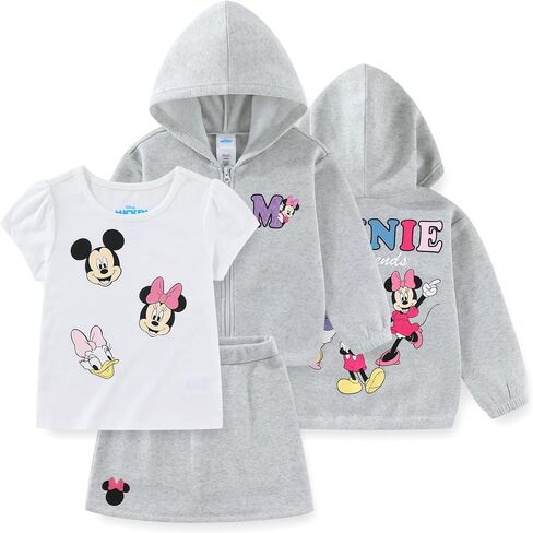 Disney Minnie Mouse and Friends Girls Hoodie T-Shirt and Skort Skirt 3 Piece Set for Toddler and Big Kids in Saudi Arabia