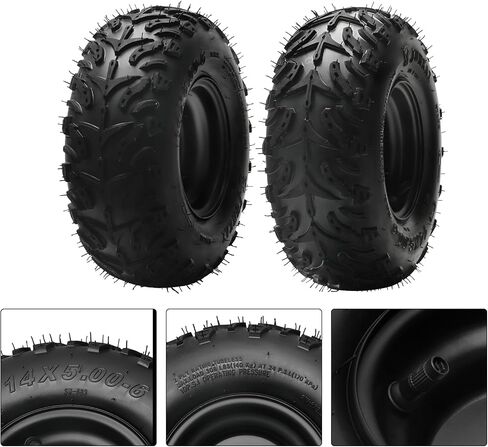 14x5.00-6 Go Kart Tyre ، 14x5.00x6 6 بوصة جميع العجلة الإطارات ATV التضاريس وحافة الألومنيوم ، بديل للدراجة Mini Road Mini Go kart atv utv سيارة الجولف Cart Quad ، مع محور عجلات أمامي بطول 17 ملم. in Saudi Arabia