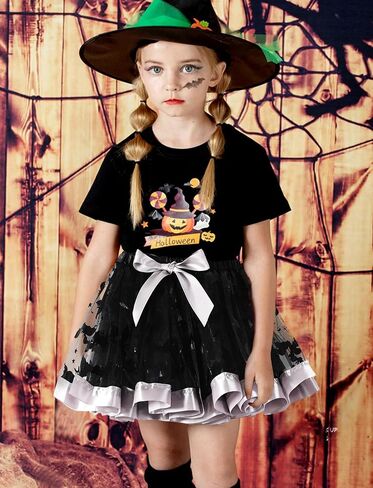 Happy Cherry Toddler Girls Witch Tutu Skirt Set with Heabband & Wand 3 Pcs Dress Up Halloween Outfits 3-8Y in Saudi Arabia