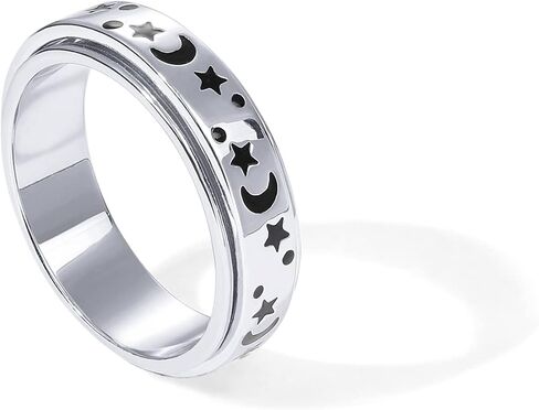 Pavoi 14K Gold Plated Spinner Coatiety Rings for Women Men - Bands exiety by Beads - Moon Star ، Beads Ring for Women in Kuwait