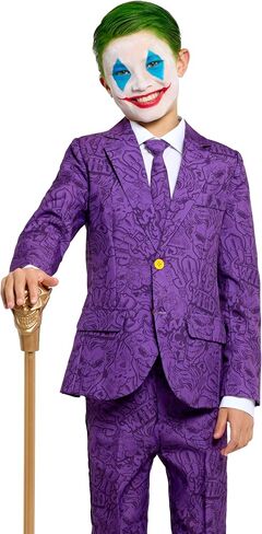 Offstream Kids The Joker Outfit - Halloween, Batman Villains Outfit for Boys - Including Blazer, Pants and Tie - Purple in Kuwait