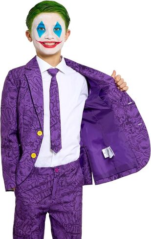 Offstream Kids The Joker Outfit - Halloween, Batman Villains Outfit for Boys - Including Blazer, Pants and Tie - Purple in Kuwait