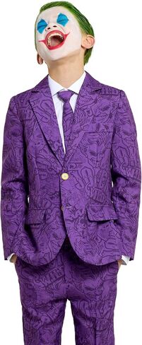 Offstream Kids The Joker Outfit - Halloween, Batman Villains Outfit for Boys - Including Blazer, Pants and Tie - Purple in Kuwait