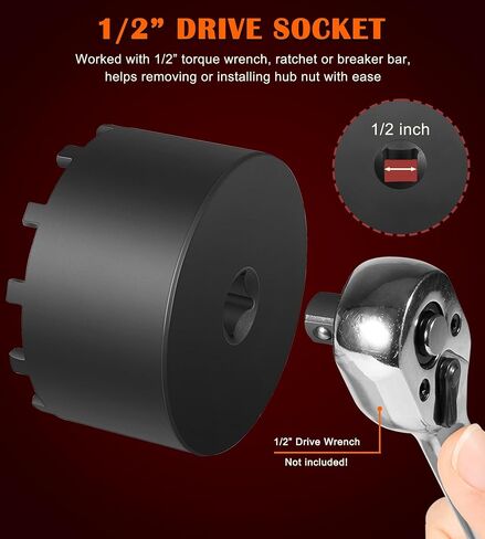 Bonbo 31520 Axle Nut Socket - 12 Pin Hub Bearing Retaining Nut Socket Tool Fits for 2019+ Dodge Ram 3500, 4500 and 5500 Heavy Duty Trucks with 12" Axles, 1/2" Drive in Saudi Arabia