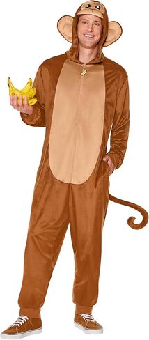 Spirit Halloween Adult Brown Monkey Union Suit | Monkey Halloween Costume |One-Piece Zip-Up Pajamas Costume for Men and Women in Saudi Arabia