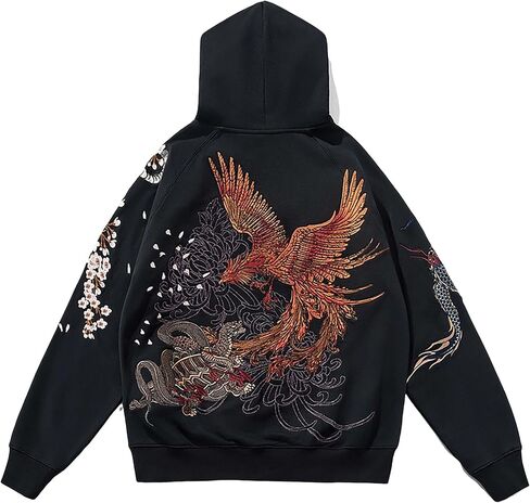 Men'S Japanese Streetwear Hoodie Phoenix Embroidered Hoodie Cotton Hoodies Mens Graphic Hoodies Anime Hoodie in Saudi Arabia
