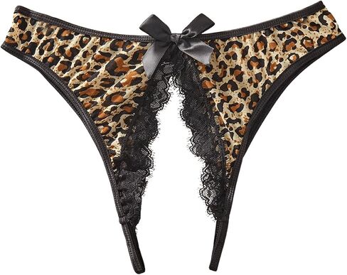 SHENHE Women's Lace Trim Crotchless Panty Thong Leopard Print Low Rise Open Crotch Underwear in Saudi Arabia