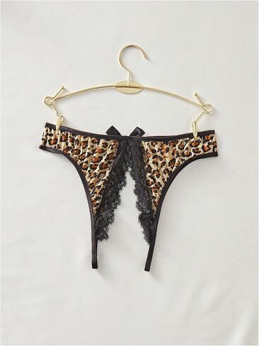 SHENHE Women's Lace Trim Crotchless Panty Thong Leopard Print Low Rise Open Crotch Underwear in Saudi Arabia