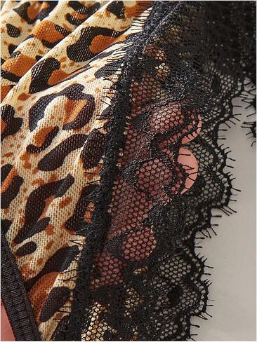 SHENHE Women's Lace Trim Crotchless Panty Thong Leopard Print Low Rise Open Crotch Underwear in Saudi Arabia