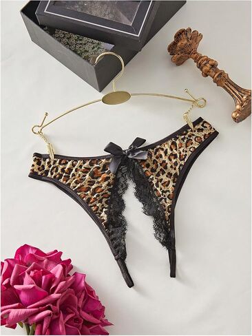 SHENHE Women's Lace Trim Crotchless Panty Thong Leopard Print Low Rise Open Crotch Underwear in Saudi Arabia