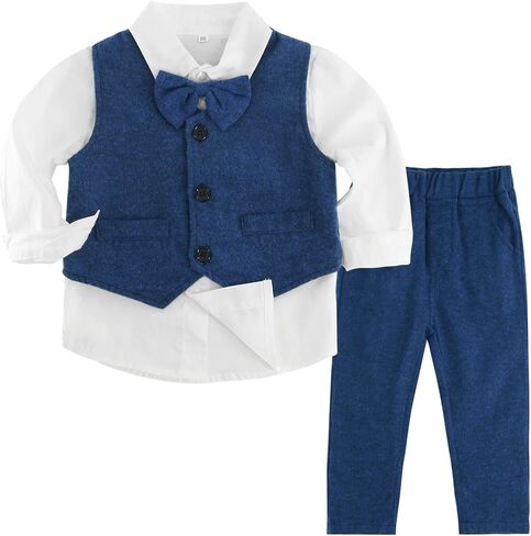 Baby Boy Suit Toddler Formal Outfit Kids 3 Piece Vest Gentleman Clothes Long Sleeve Shirt Pants Set 3 M-5 Y in Saudi Arabia