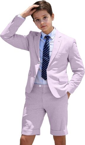Boys Seersucker Shorts Suit Slim Fit Blazer Jacket Shorts Set Kids Summer Beach Wedding Prom Tuxedo Suits in Saudi Arabia