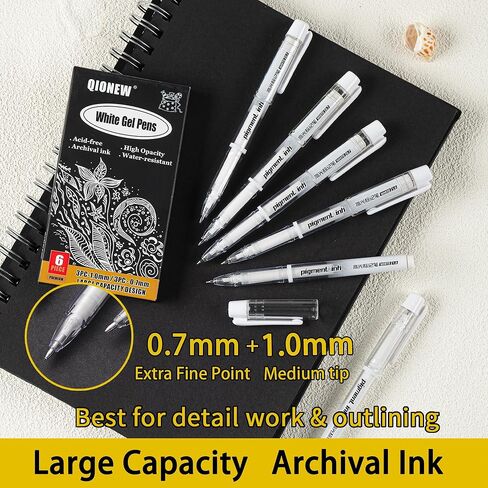 مجموعة أقلام جل Qionew 3 ألوان - أبيض وذهبي وفضي .1 مم أقلام حبر هلامية رفيعة للغاية أقلام حبر أرشيفية غير شفافة لرسم الورق الأسود، والرسم، والتوضيح، وصناعة البطاقات، وتدوين الرصاصات in Kuwait