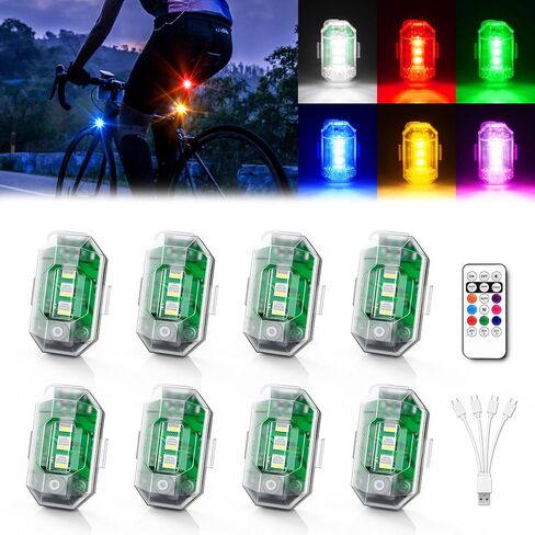 Wireless LED Strobe Lights with Remote Control, High Brightness 8 Colors Anti-Collision Lights Waterproof Emergency Warning Lights for Car Motorcycle Drone Aircraft Bike (8 Pcs) in Saudi Arabia