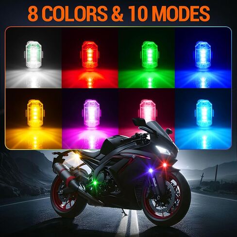 Wireless LED Strobe Lights with Remote Control, High Brightness 8 Colors Anti-Collision Lights Waterproof Emergency Warning Lights for Car Motorcycle Drone Aircraft Bike (8 Pcs) in Saudi Arabia