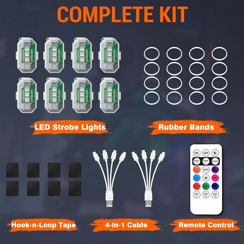 Wireless LED Strobe Lights with Remote Control, High Brightness 8 Colors Anti-Collision Lights Waterproof Emergency Warning Lights for Car Motorcycle Drone Aircraft Bike (8 Pcs) in Saudi Arabia