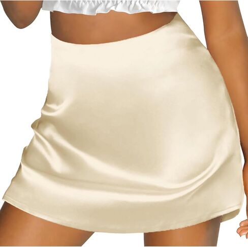 تنورة ساتين ميني للسيدات الصيف عالية الخصر الخصر المرن A-line الحرير القصير الحفل التنانير Sexy Solid Club Club in Saudi Arabia
