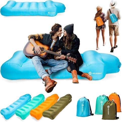 كرسي أريكة هوائي قابل للنفخ من Helasdvt، أريكة محمولة قابلة للنفخ مقاومة للماء، خفيفة الوزن وسهلة التركيب، أرجوحة هوائية، أريكة قابلة للنفخ للتخييم في الهواء الطلق، الشاطئ، المهرجانات، السفر (برتقالي، 3 * 6) in Kuwait