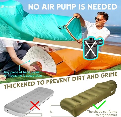 كرسي أريكة هوائي قابل للنفخ من Helasdvt، أريكة محمولة قابلة للنفخ مقاومة للماء، خفيفة الوزن وسهلة التركيب، أرجوحة هوائية، أريكة قابلة للنفخ للتخييم في الهواء الطلق، الشاطئ، المهرجانات، السفر (برتقالي، 3 * 6) in Kuwait