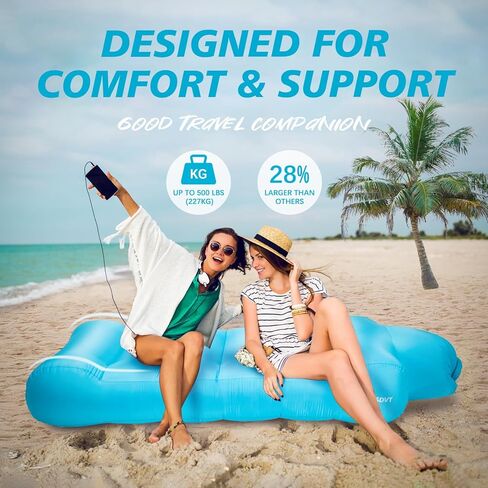 كرسي أريكة هوائي قابل للنفخ من Helasdvt، أريكة محمولة قابلة للنفخ مقاومة للماء، خفيفة الوزن وسهلة التركيب، أرجوحة هوائية، أريكة قابلة للنفخ للتخييم في الهواء الطلق، الشاطئ، المهرجانات، السفر (برتقالي، 3 * 6) in Kuwait