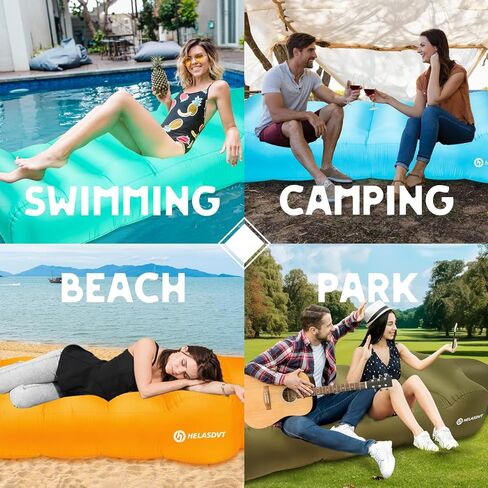 كرسي أريكة هوائي قابل للنفخ من Helasdvt، أريكة محمولة قابلة للنفخ مقاومة للماء، خفيفة الوزن وسهلة التركيب، أرجوحة هوائية، أريكة قابلة للنفخ للتخييم في الهواء الطلق، الشاطئ، المهرجانات، السفر (برتقالي، 3 * 6) in Kuwait