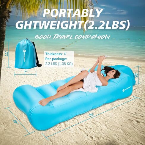 كرسي أريكة هوائي قابل للنفخ من Helasdvt، أريكة محمولة قابلة للنفخ مقاومة للماء، خفيفة الوزن وسهلة التركيب، أرجوحة هوائية، أريكة قابلة للنفخ للتخييم في الهواء الطلق، الشاطئ، المهرجانات، السفر (برتقالي، 3 * 6) in Kuwait