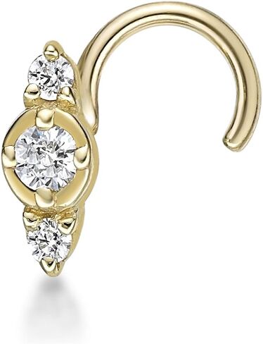 Lavari Jewelers 20 Gauge 0.03 Carat Carat Diamond Diamond Sutced Sstane Stud for Women - 14k أصفر أو أبيض من خاتم الأنف الحجري الثلاثة - مجوهرات ثقب الأنف للجنسين - ثقب الجسم للرجال in Saudi Arabia