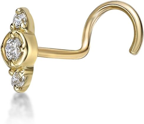 Lavari Jewelers 20 Gauge 0.03 Carat Carat Diamond Diamond Sutced Sstane Stud for Women - 14k أصفر أو أبيض من خاتم الأنف الحجري الثلاثة - مجوهرات ثقب الأنف للجنسين - ثقب الجسم للرجال in Saudi Arabia
