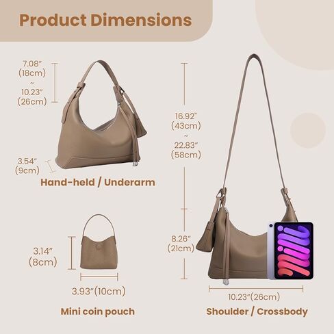 Genuine Leather crossbody Bag for Women, Slouchy crescent Hobo bag Purses shoulder bag with Adjustable Strap in Kuwait