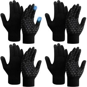 SATINIOR 4 Pairs Winter Gloves for Men Knit Warm Lining Cold Weather Gloves with Anti Slip Grips Touch Screen Texting Mittens in Kuwait