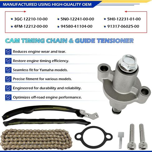 Cam Timing Chain & Guide Tensioner Compatible with Yamaha TTR225 TTR230 XT225 TW200 TTR225 BearTrack 250 Timberwolf 250 OEM# 3GC-12210-10-00 5N0-12241-00-00 5H0-12231-01-00 in Saudi Arabia