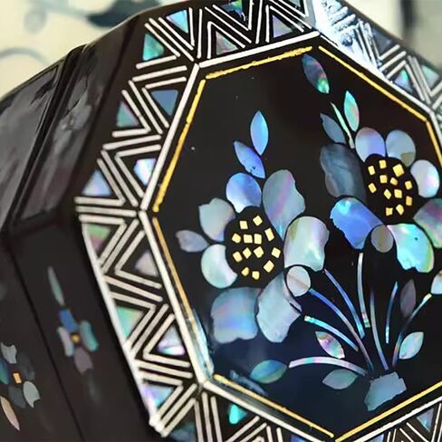 صندوق مجوهرات على شكل قلب من أذن البحر المصنوع يدويًا - الأم التقليدية لبطولة اللؤلؤ ، صندوق الحلية النهائي (7x7x3.5 سم) - صندوق هدايا فاخر للحلقات والأقراط (ب) in Saudi Arabia