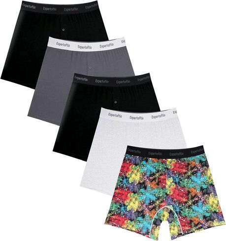 Cotton Boxers for Men Loose Fit Men's Underwear Boxer Shorts Soft Mens Boxer Pack, Breathable, Button Fly, Knit in Kuwait