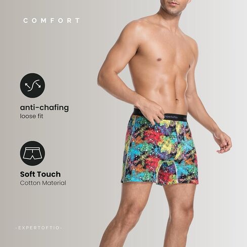 Cotton Boxers for Men Loose Fit Men's Underwear Boxer Shorts Soft Mens Boxer Pack, Breathable, Button Fly, Knit in Kuwait